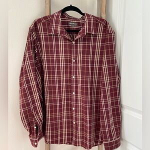 Men's Eddie Bauer - Wrinkle Free Classic Fit - Burgundy Plaid Shirt - Size XL
